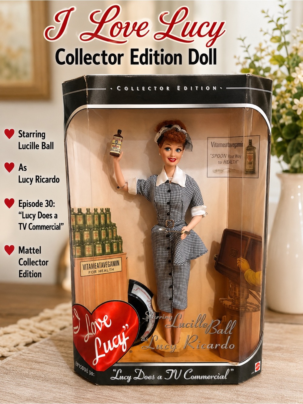 I Love Lucy, Lucille Ball Vitameatavegamin Mattel Collector Doll | NIB 1997